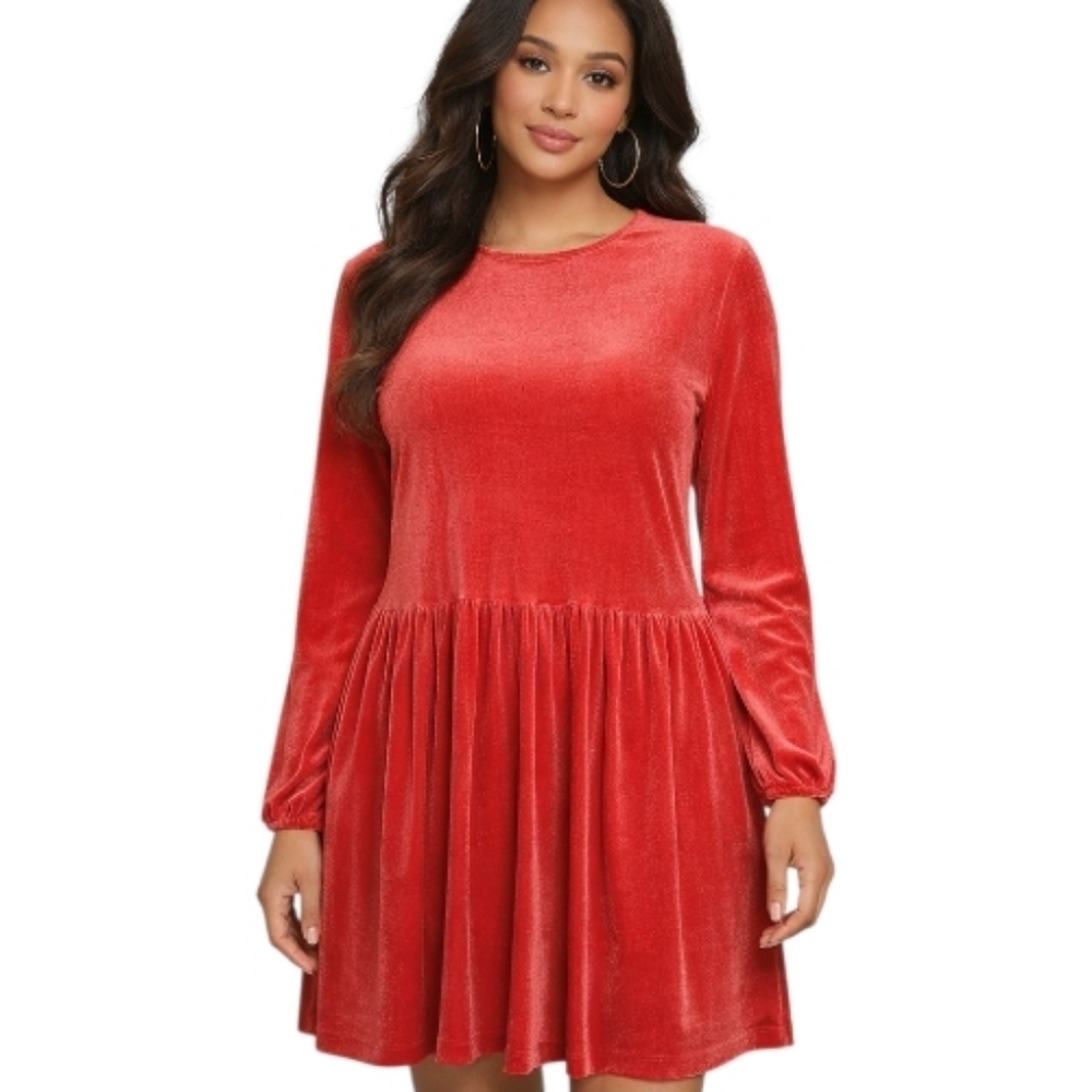 Copper Key Size Large Red Velvet Long Sleeve Fit & Flare Dress Juniors NWT